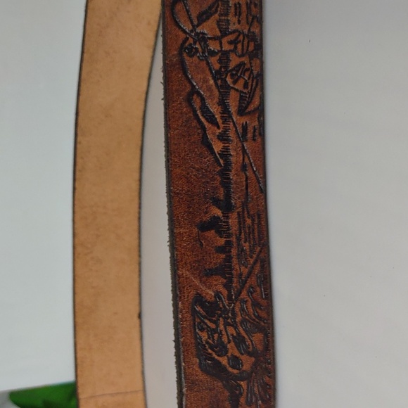 MONTANA SILVERSMITHS western leather belt Grandpa embossed buckle removable - Picture 5 of 12